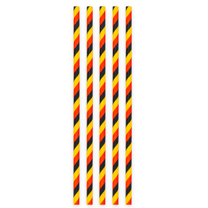 Pailles rayées jaune, noir et rouge, 20 pcs.