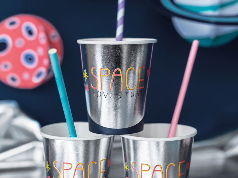 Becher, Strohhalm, Space, Abenteuer, Metallisch
