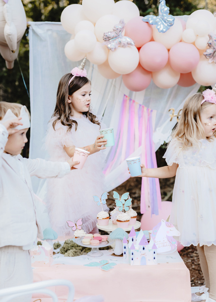 Kinderparty, Süßigkeiten, Ballon Dekoration, Pastellfarben, Cupcake