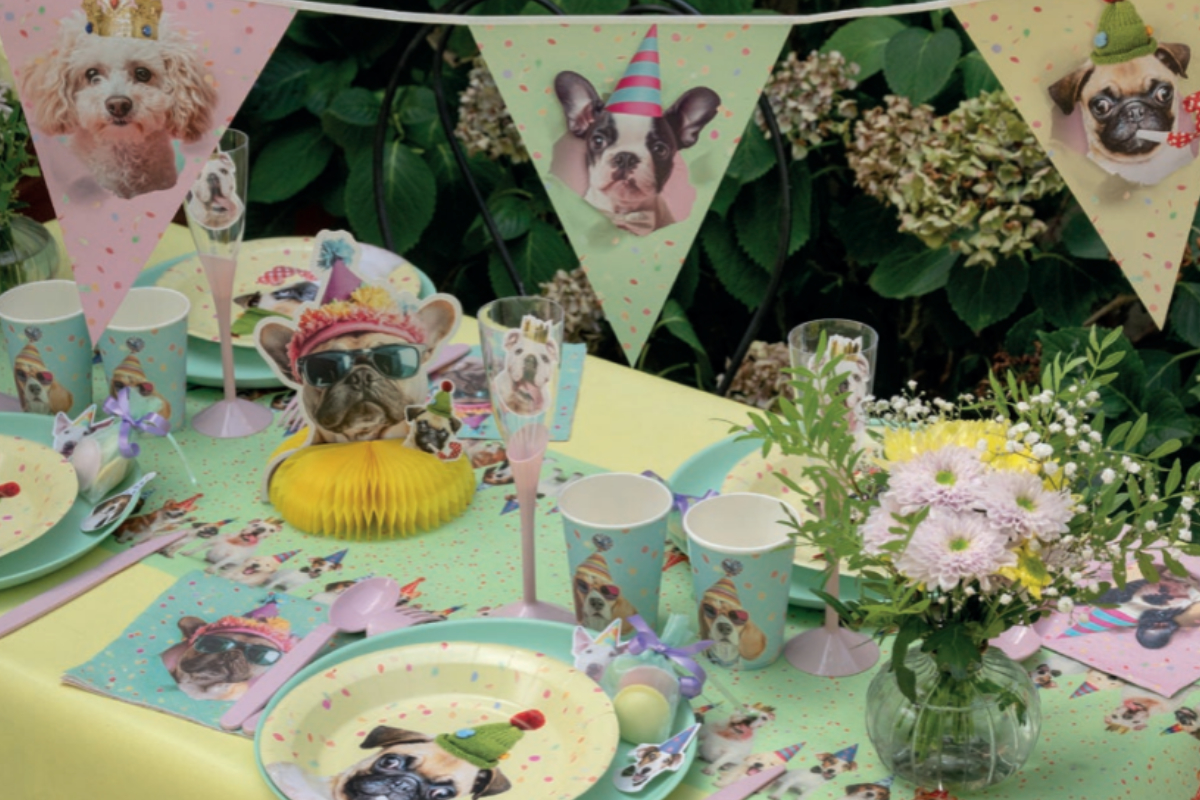 Hund, Party, Dekoration, Papierfiguren, Blumen