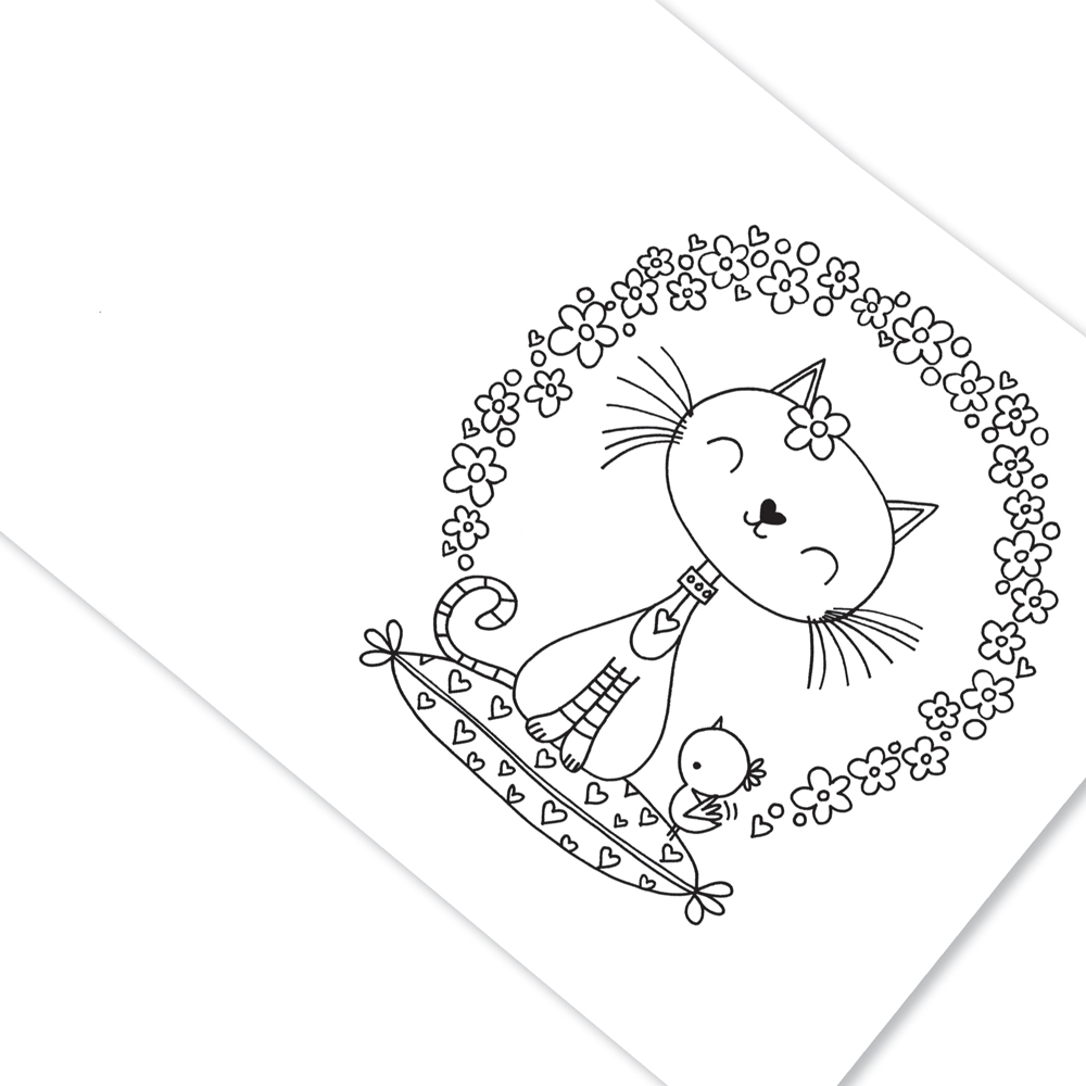 Katze, Herzchen, Blumenkranz, Schmetterling, Malbild