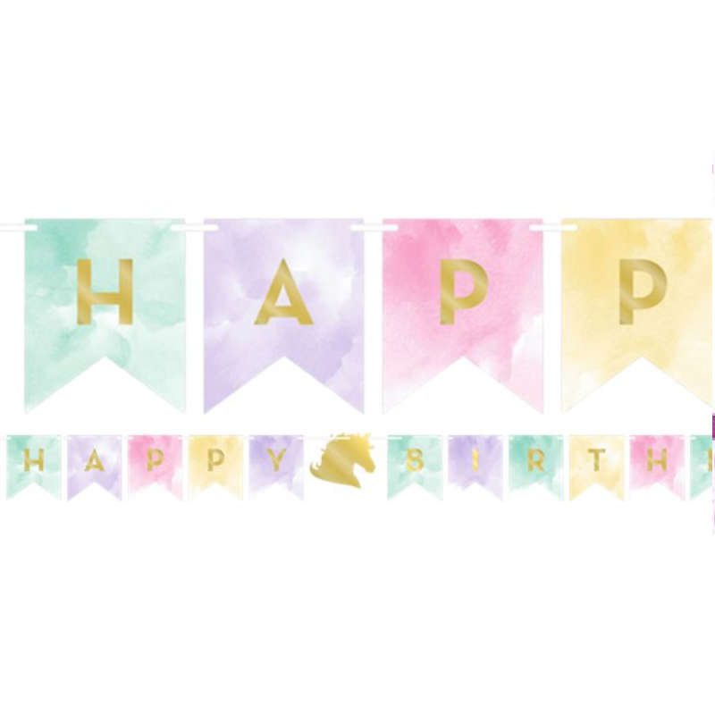 Girlande Happy Birthday goldenes Einhorn, 1 Stk.