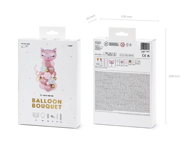 Balloon bouquet, Pink balloons, Cat figure, Decorative gift, Party decor