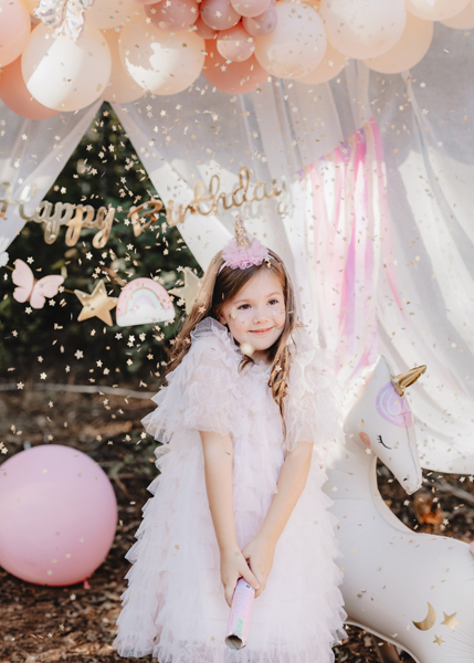Kinderparty, Geburtstag, Feenoutfit, Ballondekoration, Stirnband