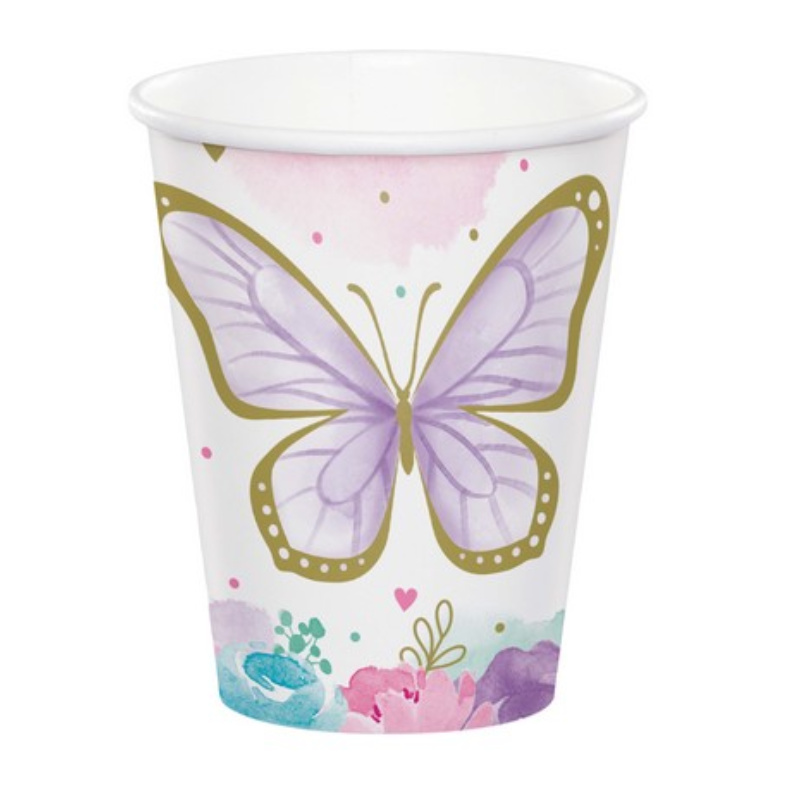 Gobelets de fête Papillon Shimmer, 8 pcs.