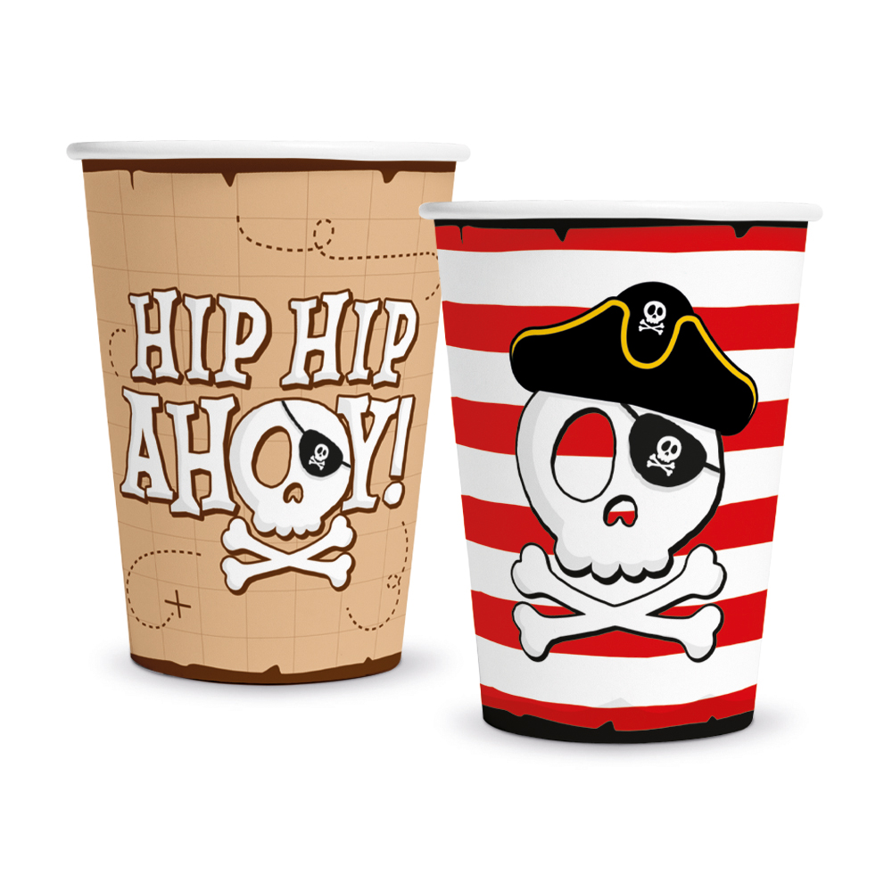 Pappbecher, Piratendesign, Knochen, Schädel, Trinkbecher