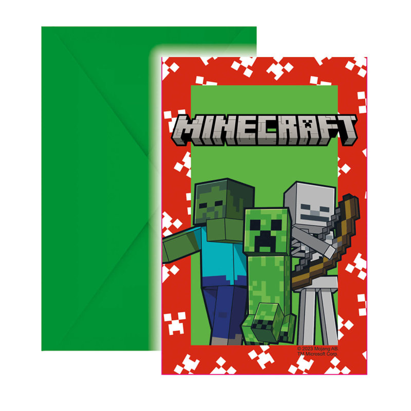 Invitations d'anniversaire Minecraft, 6 pcs.