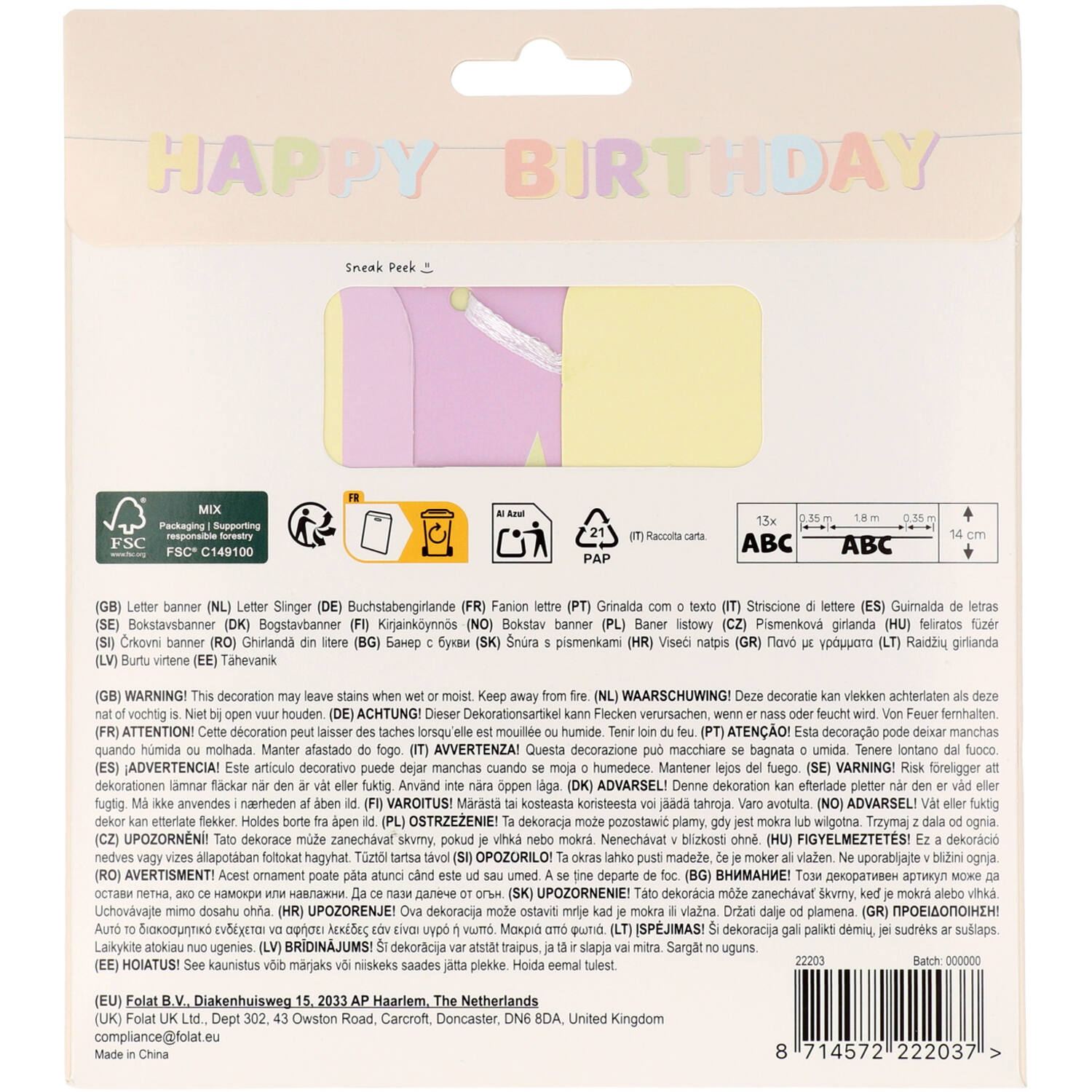 birthday, decor, paper banner, colorful, packaging
