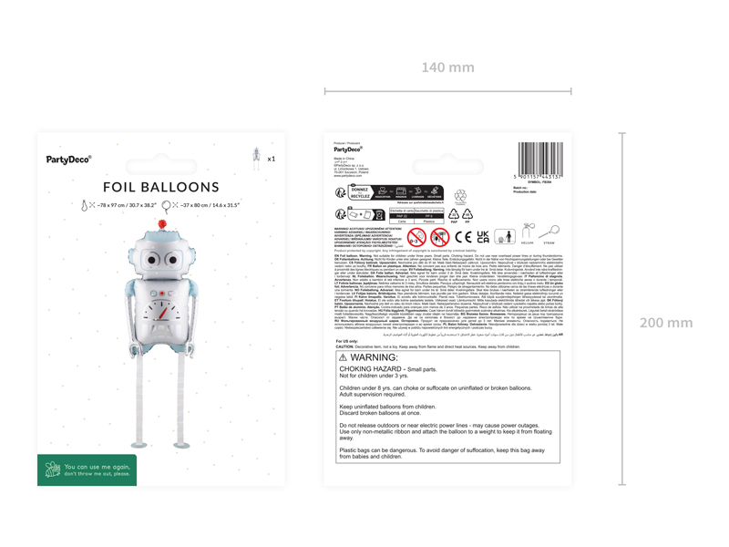 foil balloons, robot figure, metallic, silver, party decor