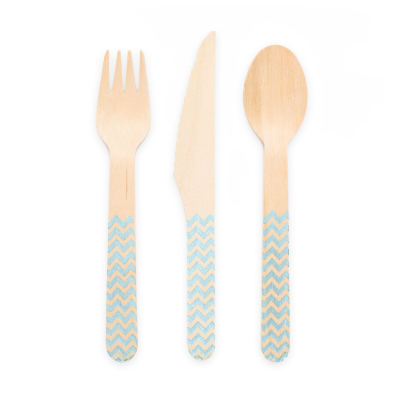 Couverts en bois bleu clair, 18 pcs.