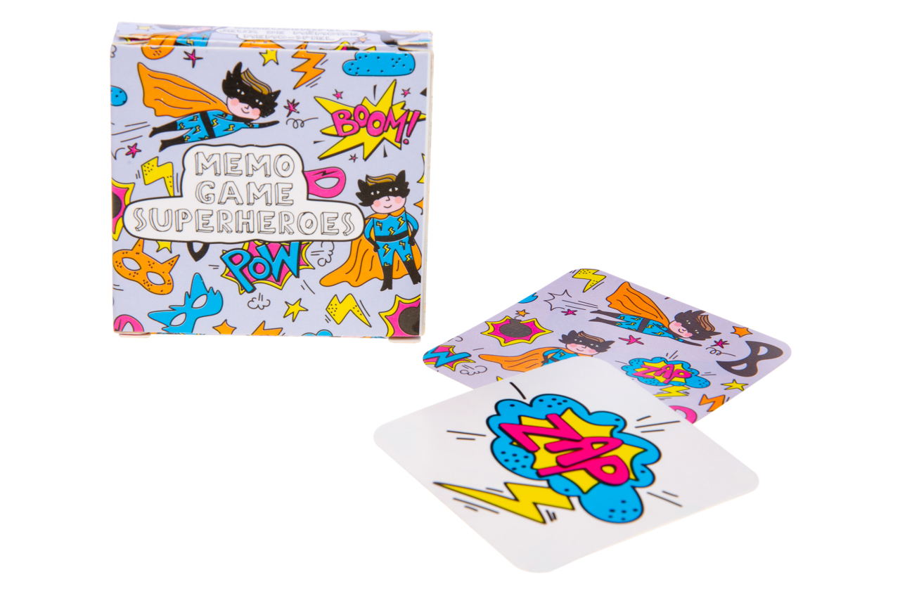 Memo-Spiel, Superhelden, Kartenspiel, Pop-Art, Comic-Stil