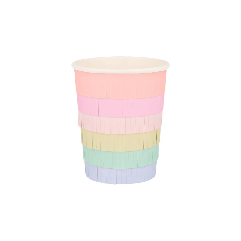 Gobelets de fête Meri Meri arc-en-ciel franges papier, 8 pcs.