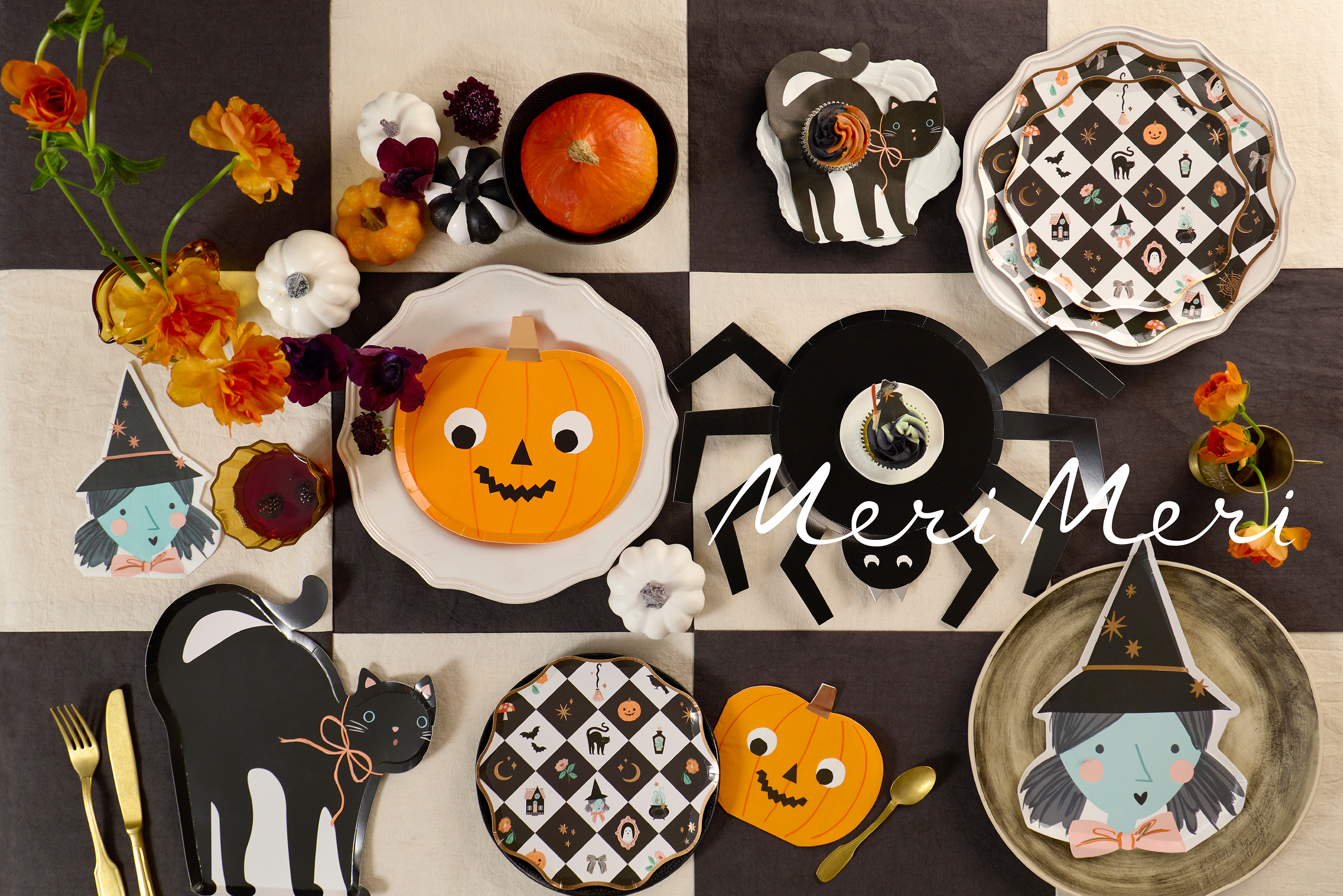 Halloween, Kürbis, Spinne, Teller, Servietten