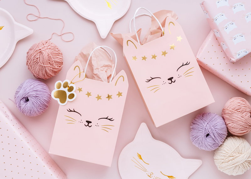 Geschenkverpackung, Katzenmotiv, pink, kleine Geschenktüte, Stars