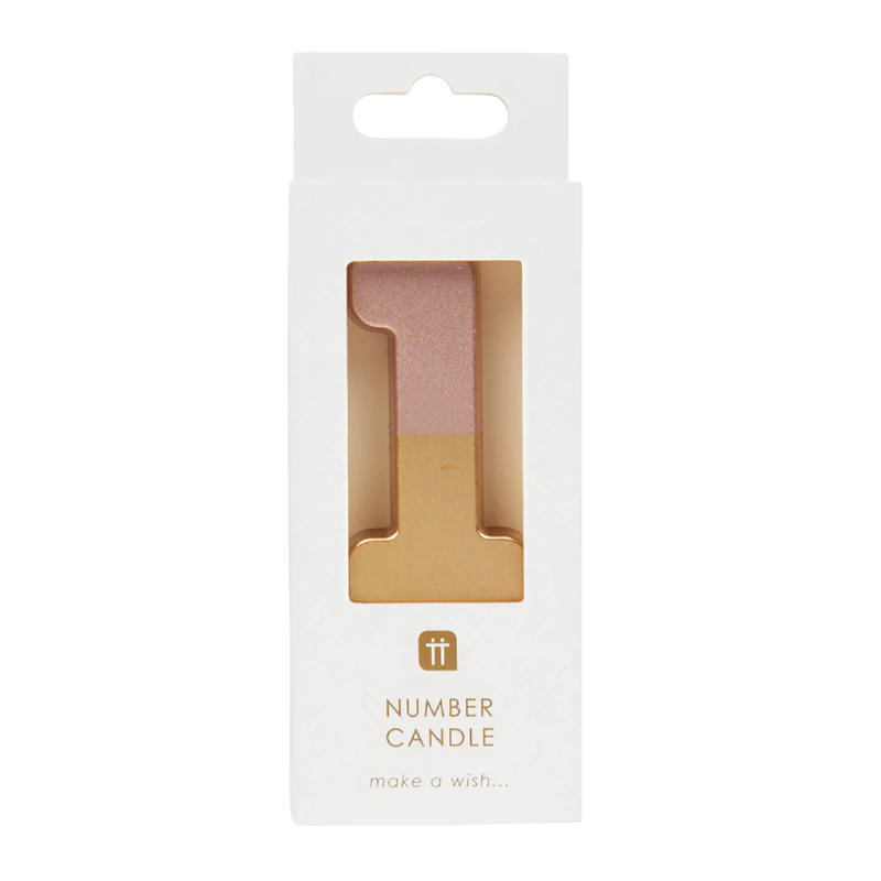Kindergeburtstag-Zahlenkerze_Zahl_1_Rosegold_in_Gold_getunkt_1