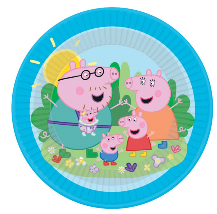 Pappteller, Peppa Pig, Familie, Kinderplatten, bunte Muster