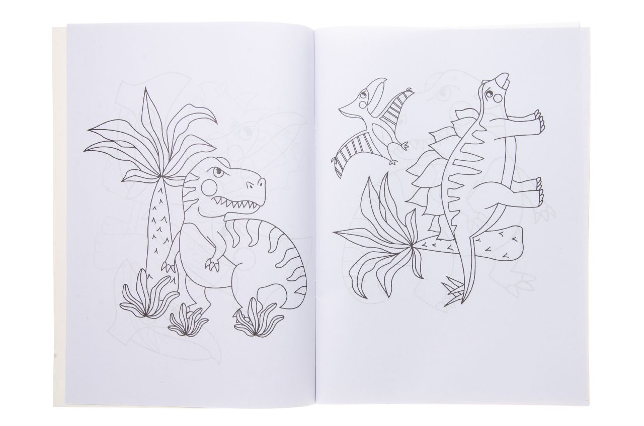 Dino-Ausmalbild, Dinosaurier, Ausmalbuch, Pflanzenmotiv, Linienzeichnung