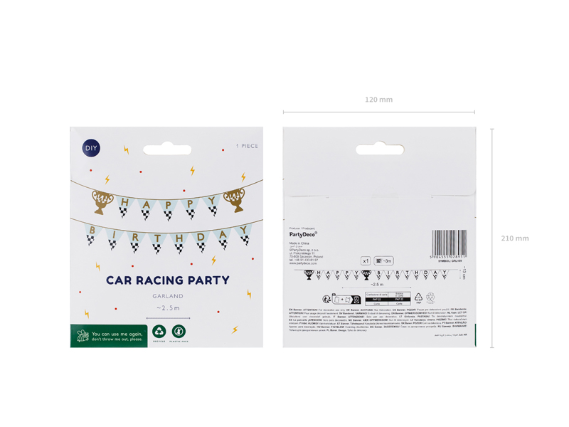 Car racing party, Birthday banner, Garland, Decorations, 2.5 m