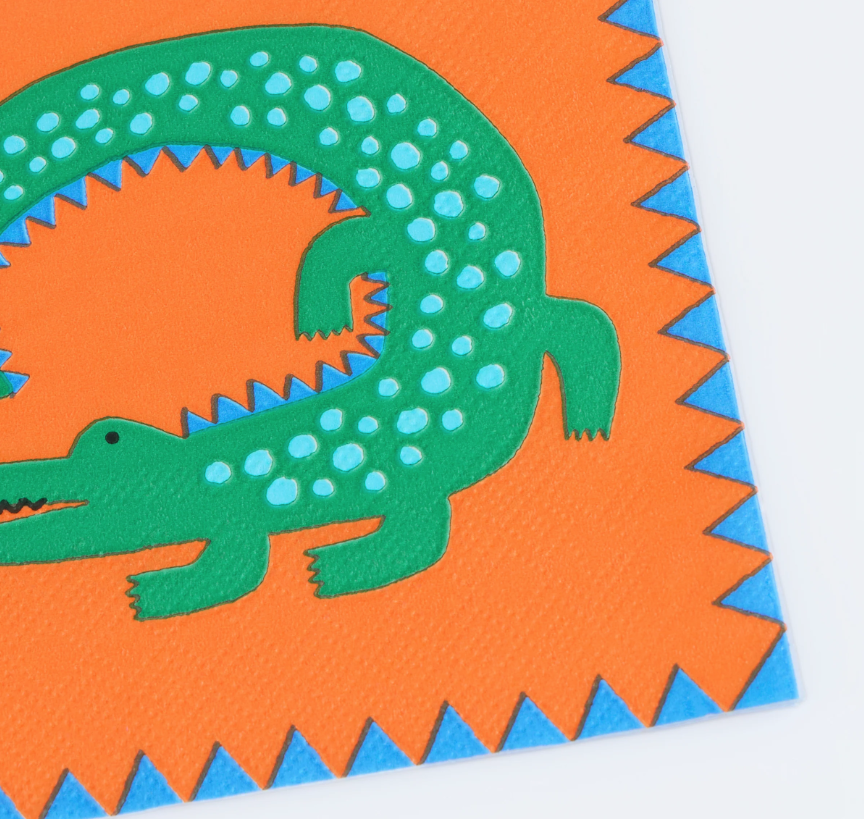 alligator, grün, orange, muster, stichung