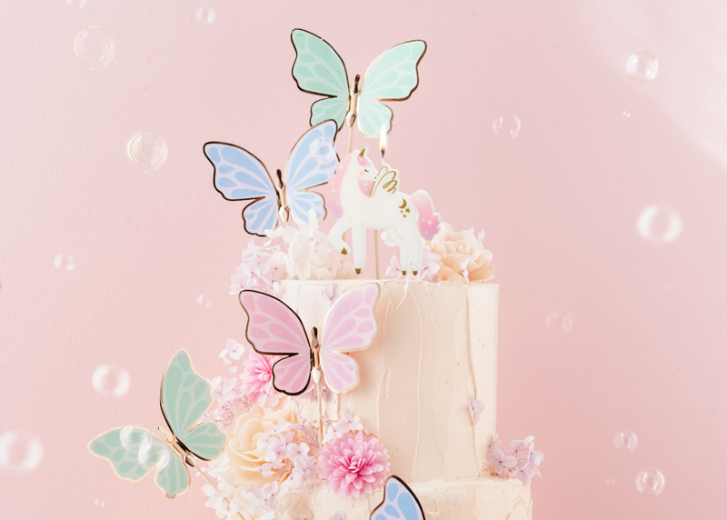 kuchen, torte, blumen, schmetterling, pastell