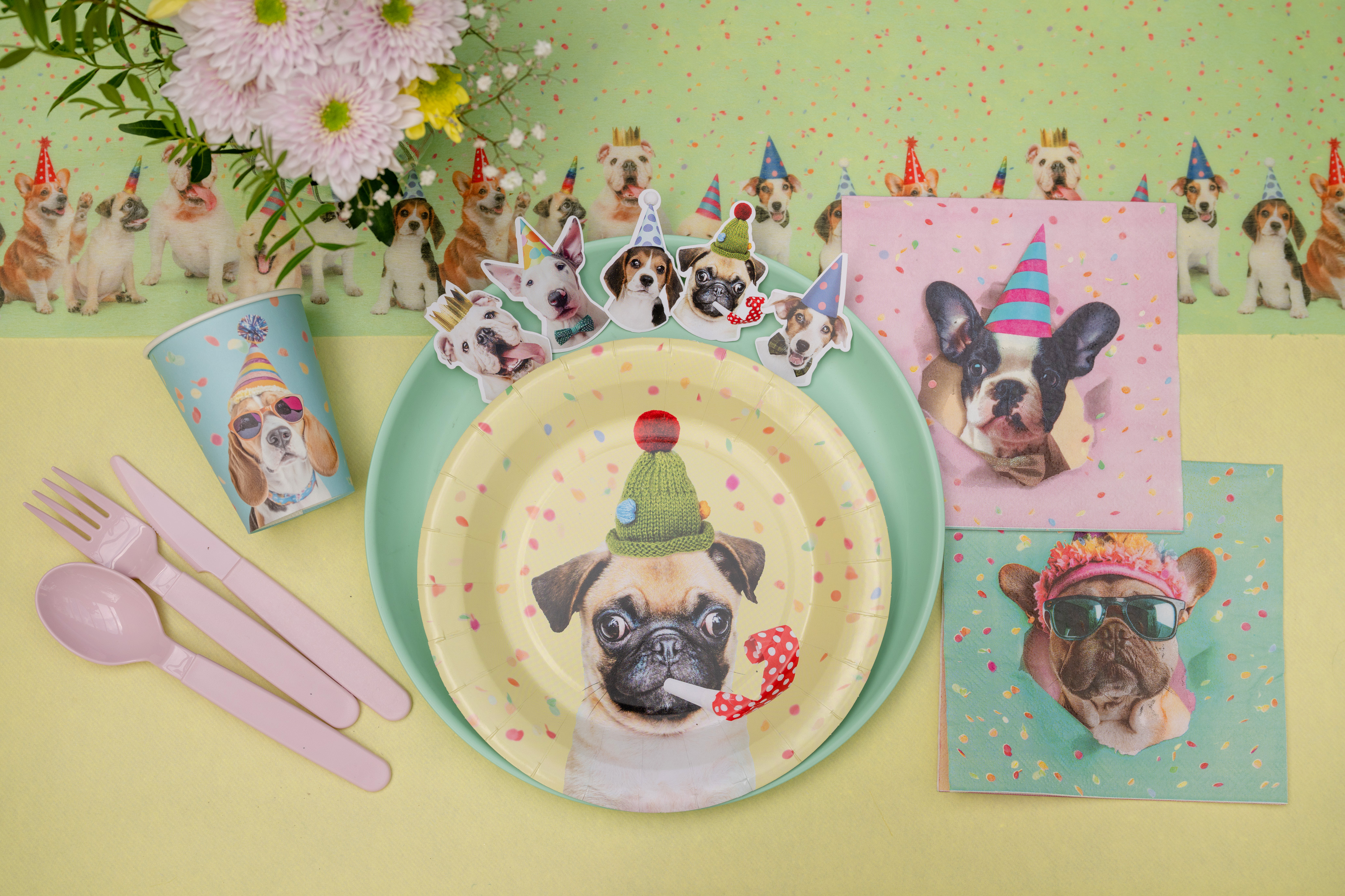 Hundeparty, Pappteller, Becher, Napkins, Dekoration