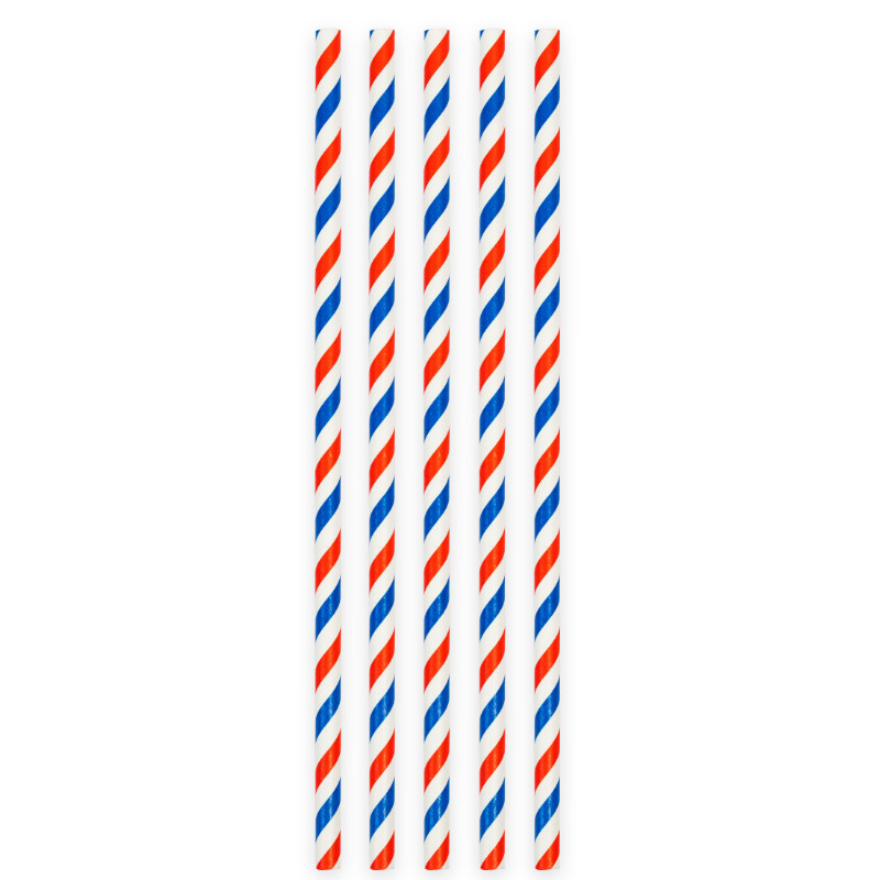 Pailles bleu et rouge rayé, 20 pcs