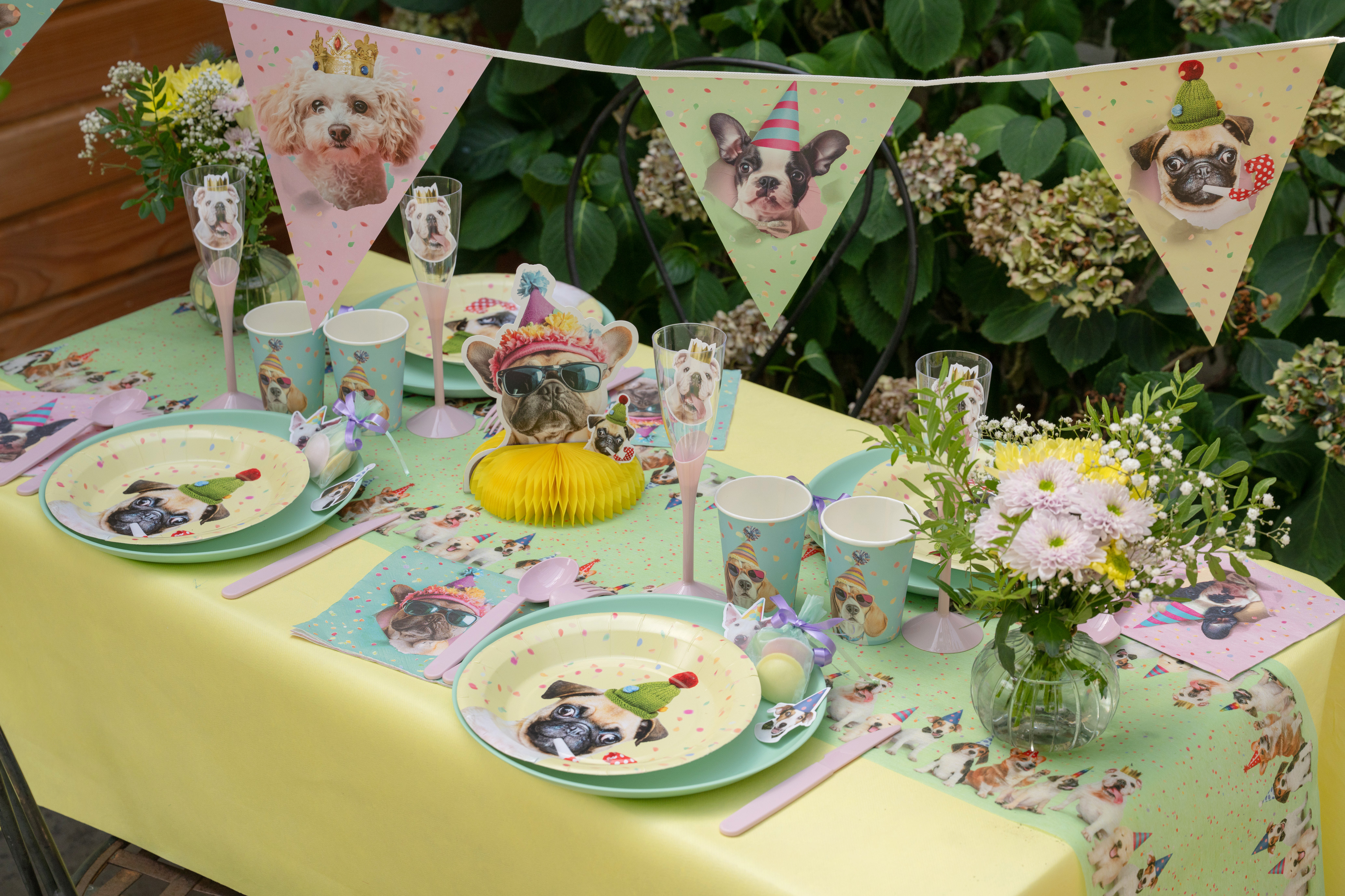hundethemed, partydekor, papierdekoration centerpiece, festlichetischwaren, bannerse/banner