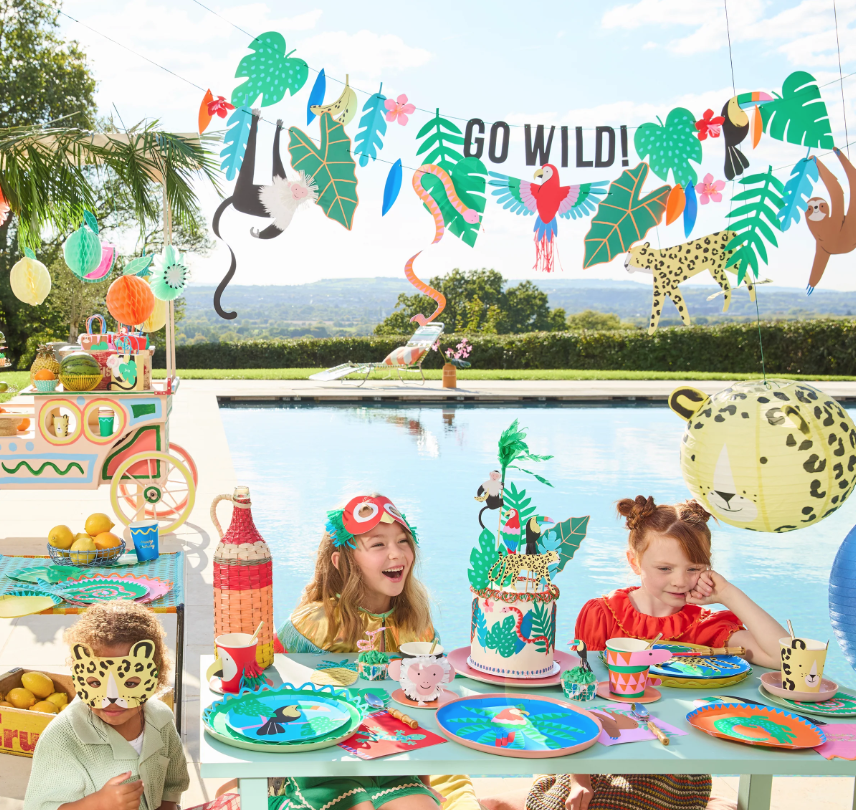 Kinderparty, Tischdeko, Leopardmaske, Poolside, Sommerfest