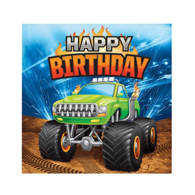 Servietten Happy Birthday Monster Truck, 16 Stk.