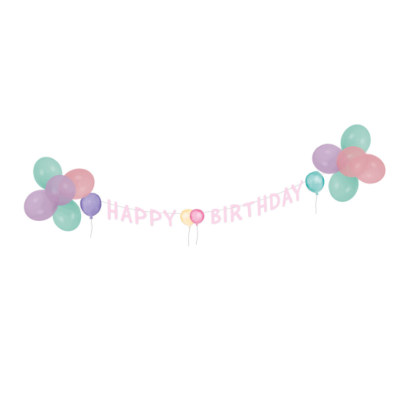 Guirlande de ballons Happy Birthday pastel