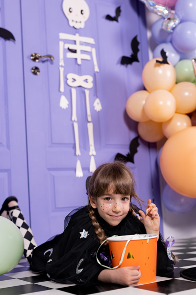 Halloween, Kinder, Kürbis, Skelett, Ballons