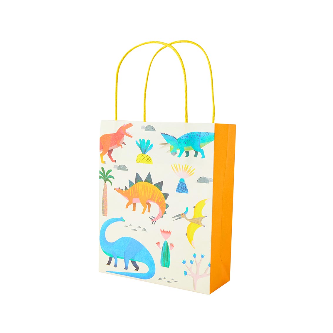 Kinder Tüte, Geschenkbeutel, Dinosaurier Muster, Papiertüte, Gelb-Orange Akzente