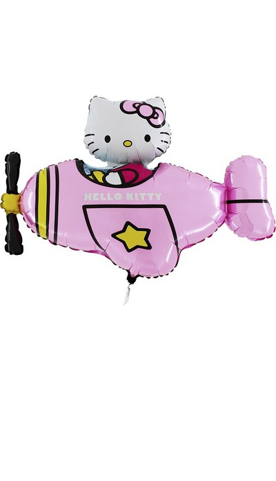 hello kitty, balloon, pink, plane, star