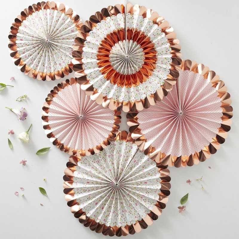 Deko-Fächer Set Floral Mix Rosegold, 5 Stk.