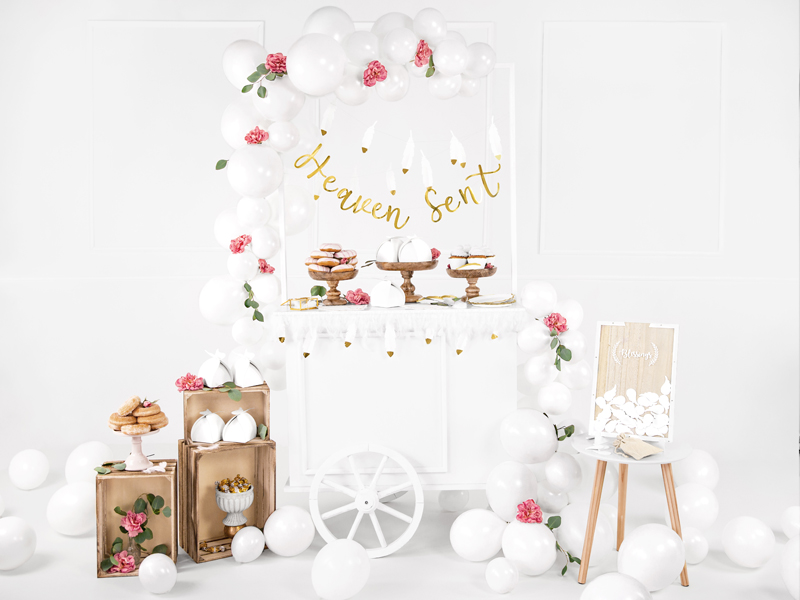 kuchen, party-dekoration, ballons, balloon-dekoration, white-theme