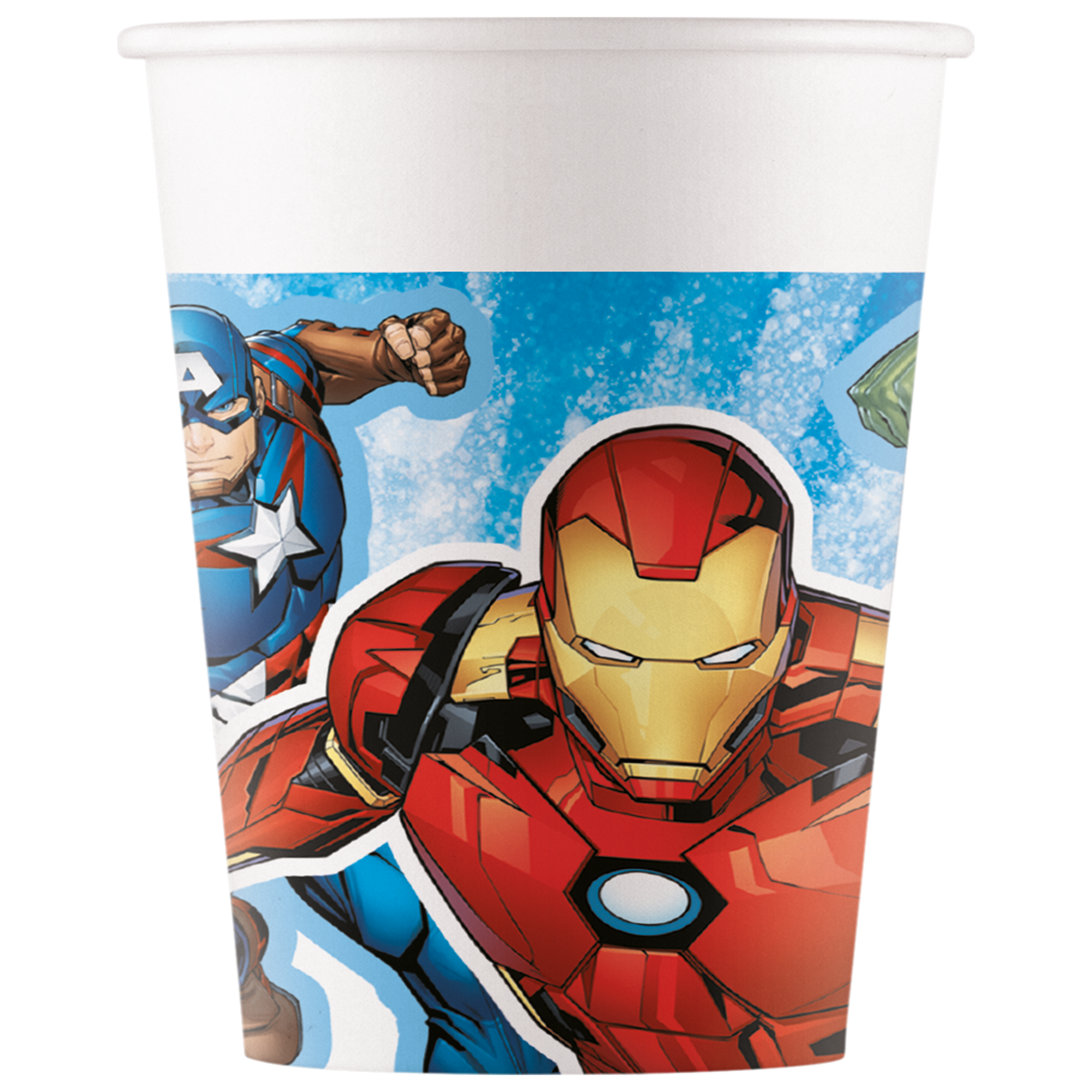 Superhelden-Becher, Papierbecher, Iron Man, Captain America, Comic-Design