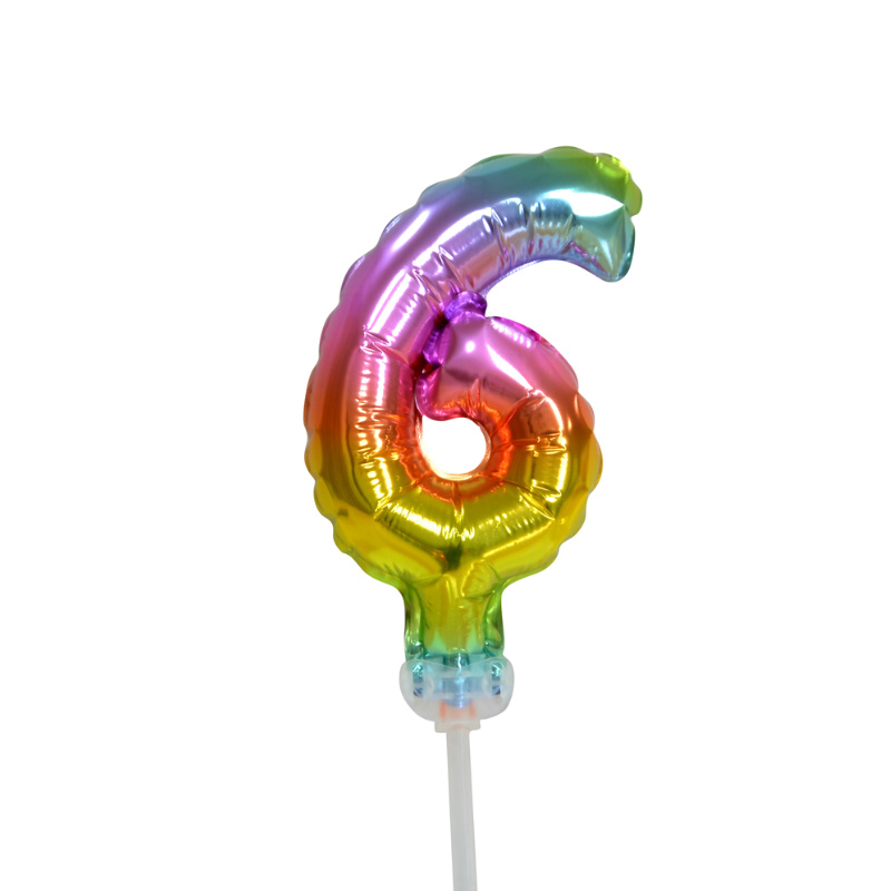 Kindergeburtstag-Cake-Topper-mini-Folienballon-Regenbogen-Nummer-6