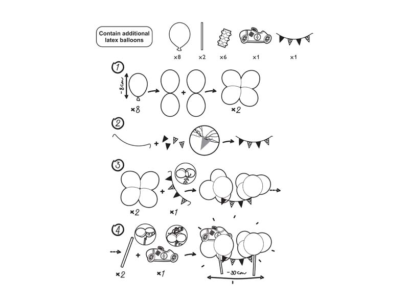 latex balloons, balloon garland, clover balloons, banner flags, inflation process