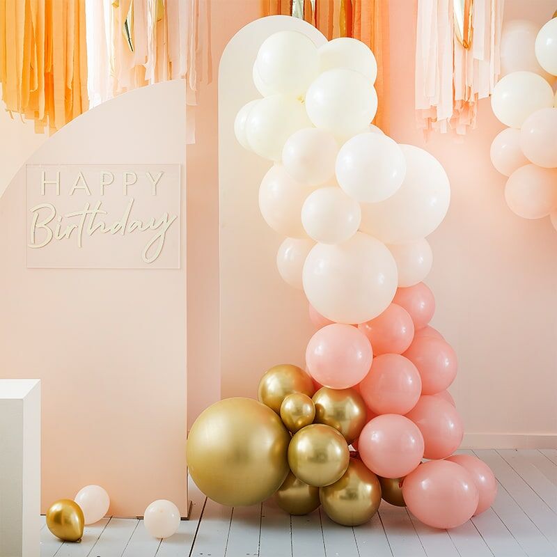 Kindergeburtstag-Ballonbogen_Pfirsich_Gold_glitzer_1