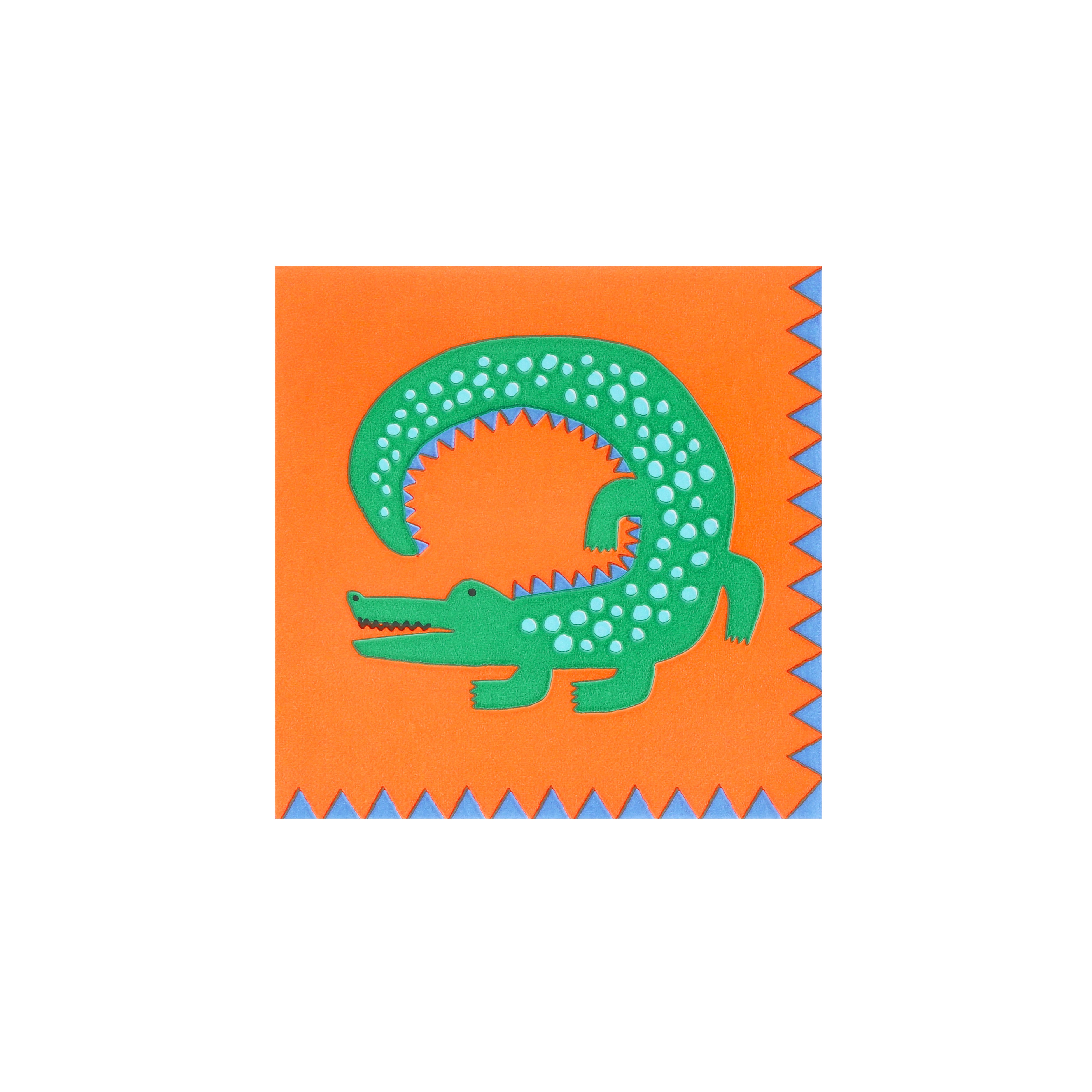 Krokodil, Grün, Illustration, Oranger Hintergrund, Gemusterter Rand