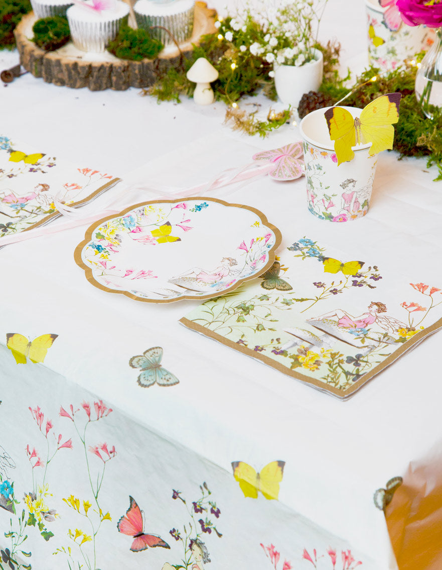 papiergeschirr, servietten, tischdeko, schmetterlinge, blumenmuster