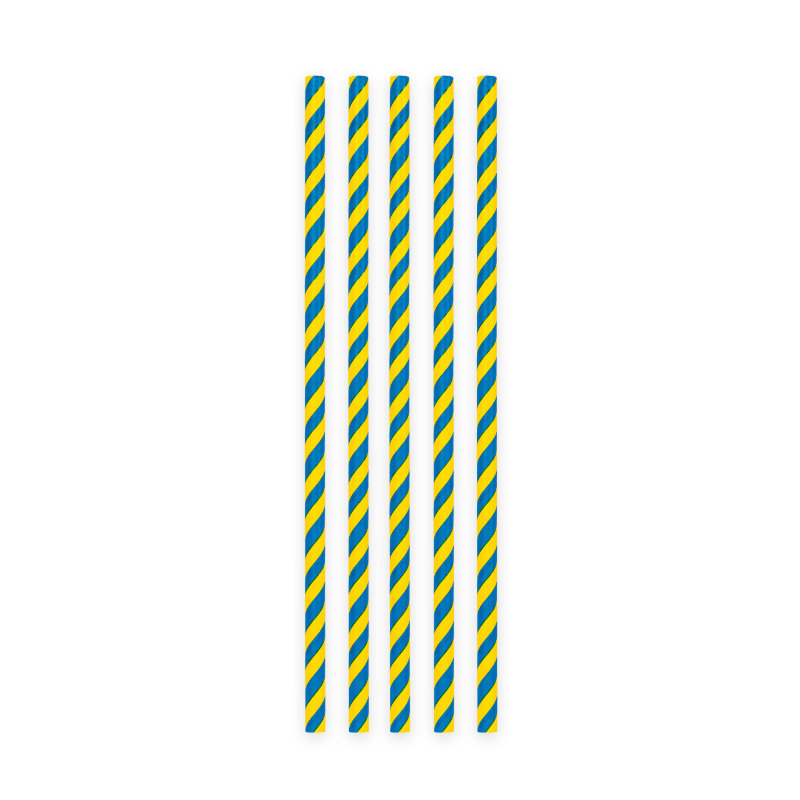 Pailles rayées jaune et bleu, 20 pcs.