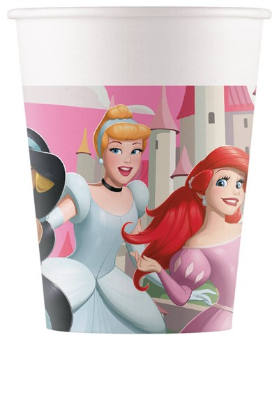 Pappbecher, Prinzessin, Disneyprinzen, Märchenmotiv, Rosa Muster