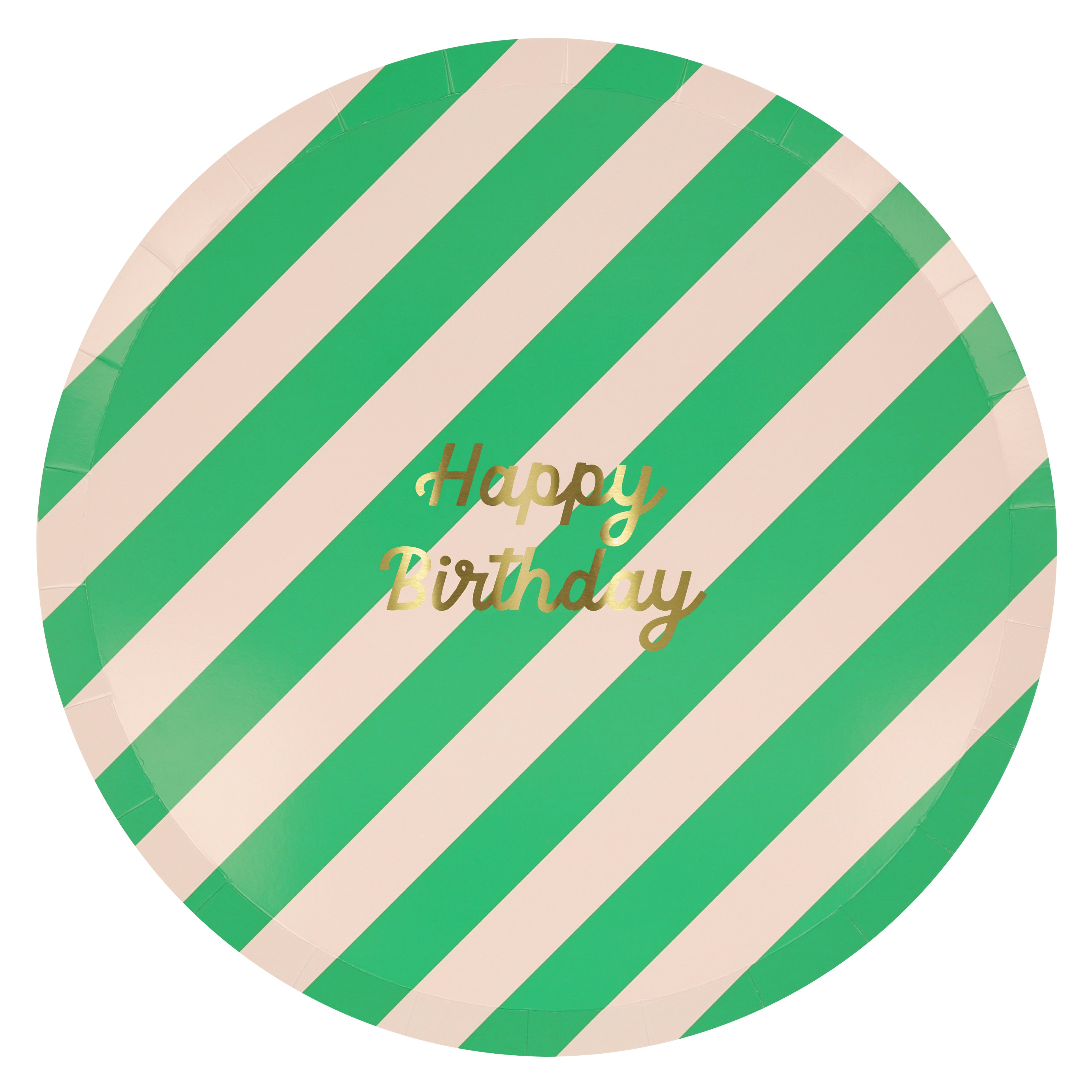 Birthday plate, Grüne Streifen, Runder Teller, Goldener Text, Party-Accessoire