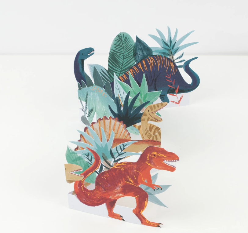 dinosaur, Pop-up-Karte, 3D-Szene, T-Rex, Dschungelpflanzen