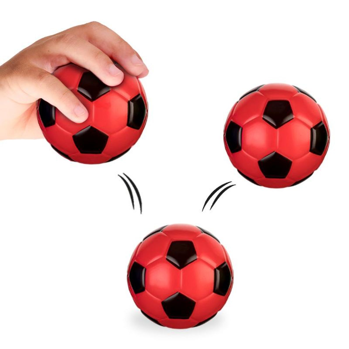 Spielball, Mini Fußball, Kunststoffball, rot-schwarz, Sprungball