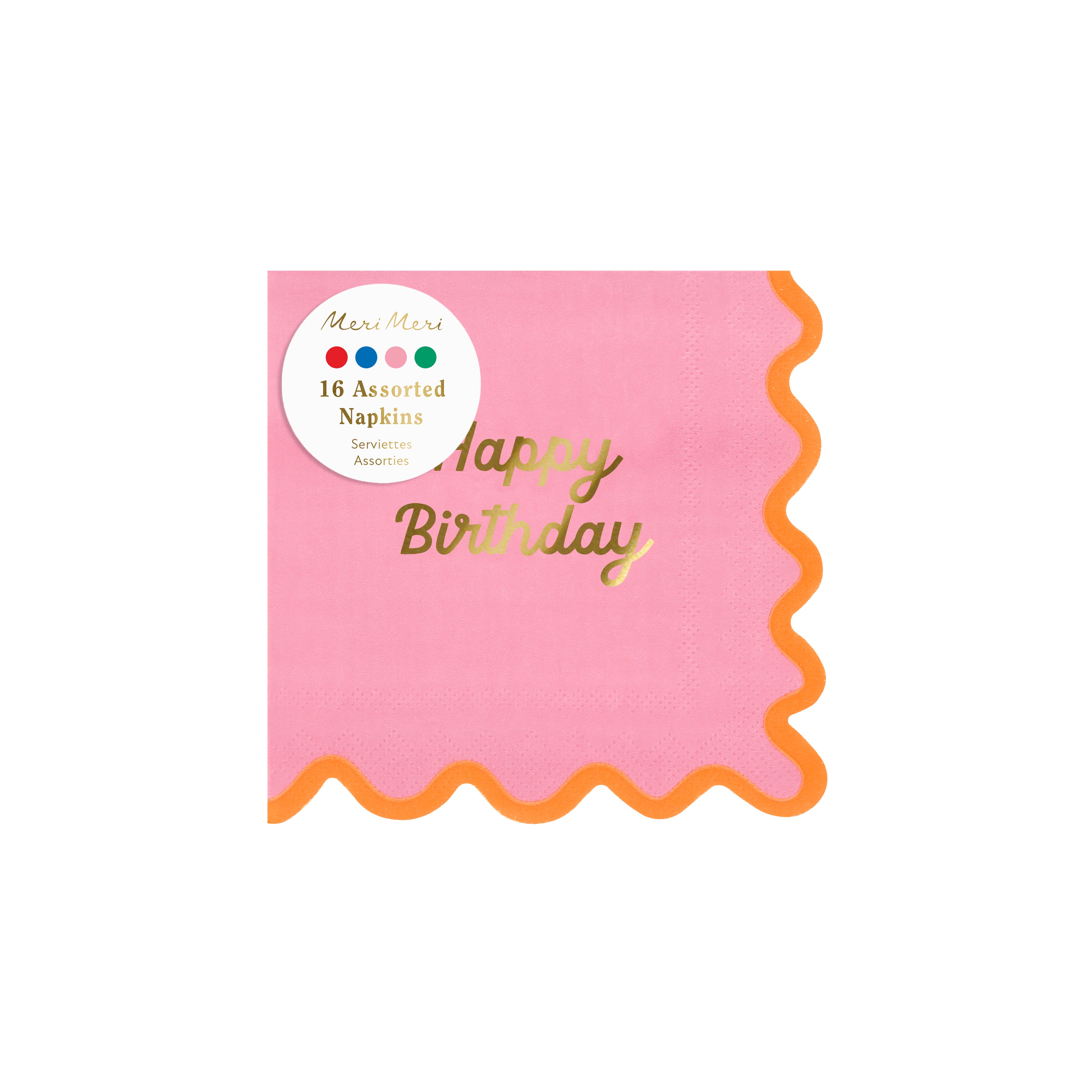 Servietten, Geburtstag, Pink, Wellenschnittkante, Goldene Schrift