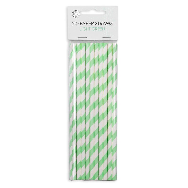 Pailles vert clair rayées, 20 pcs.