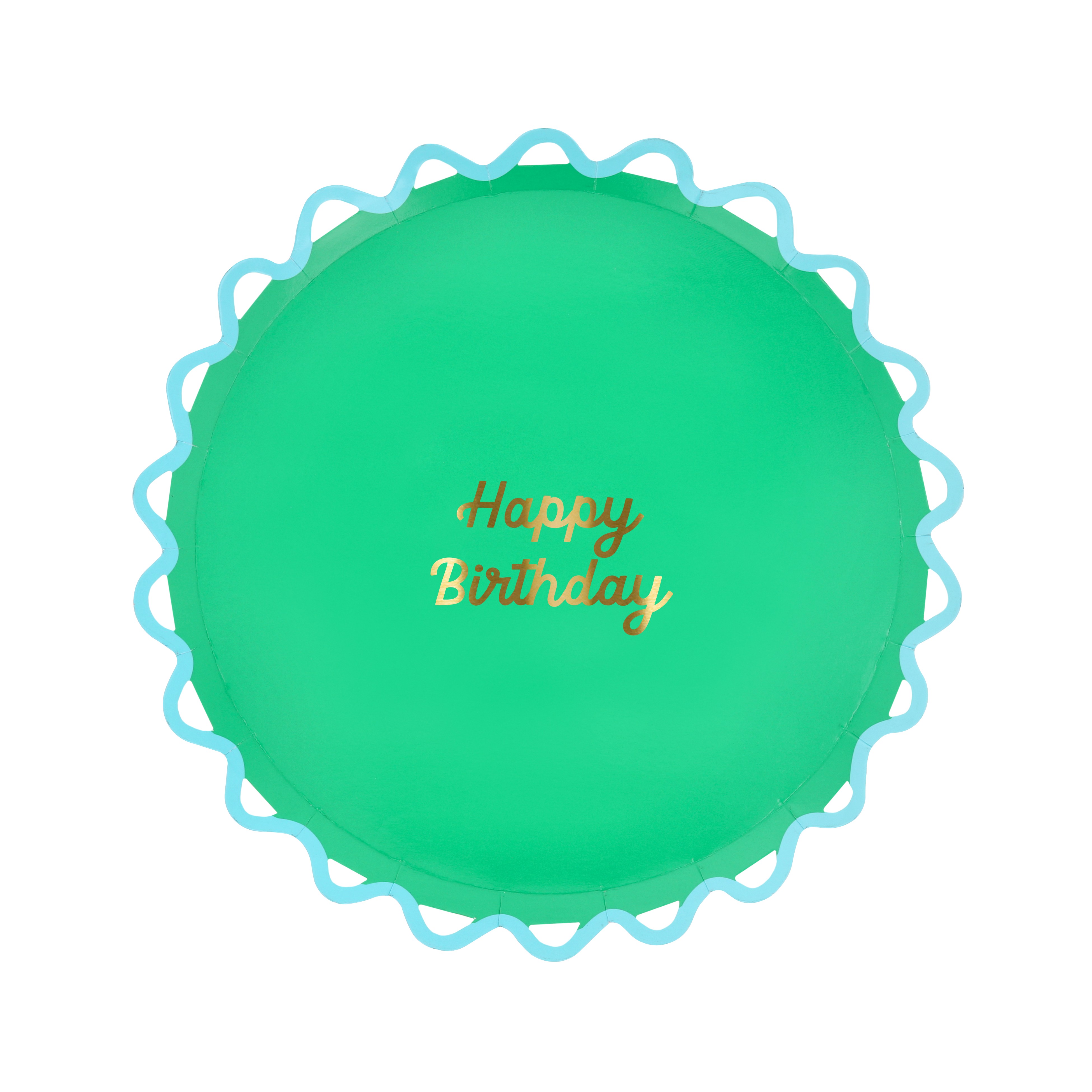 birthday cake topper, runde Deko, grün, goldener Text, Scheckenrand