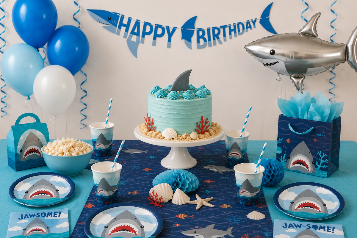 Shark, Geburtstagstorte, Deko, Meeresthema, Blau